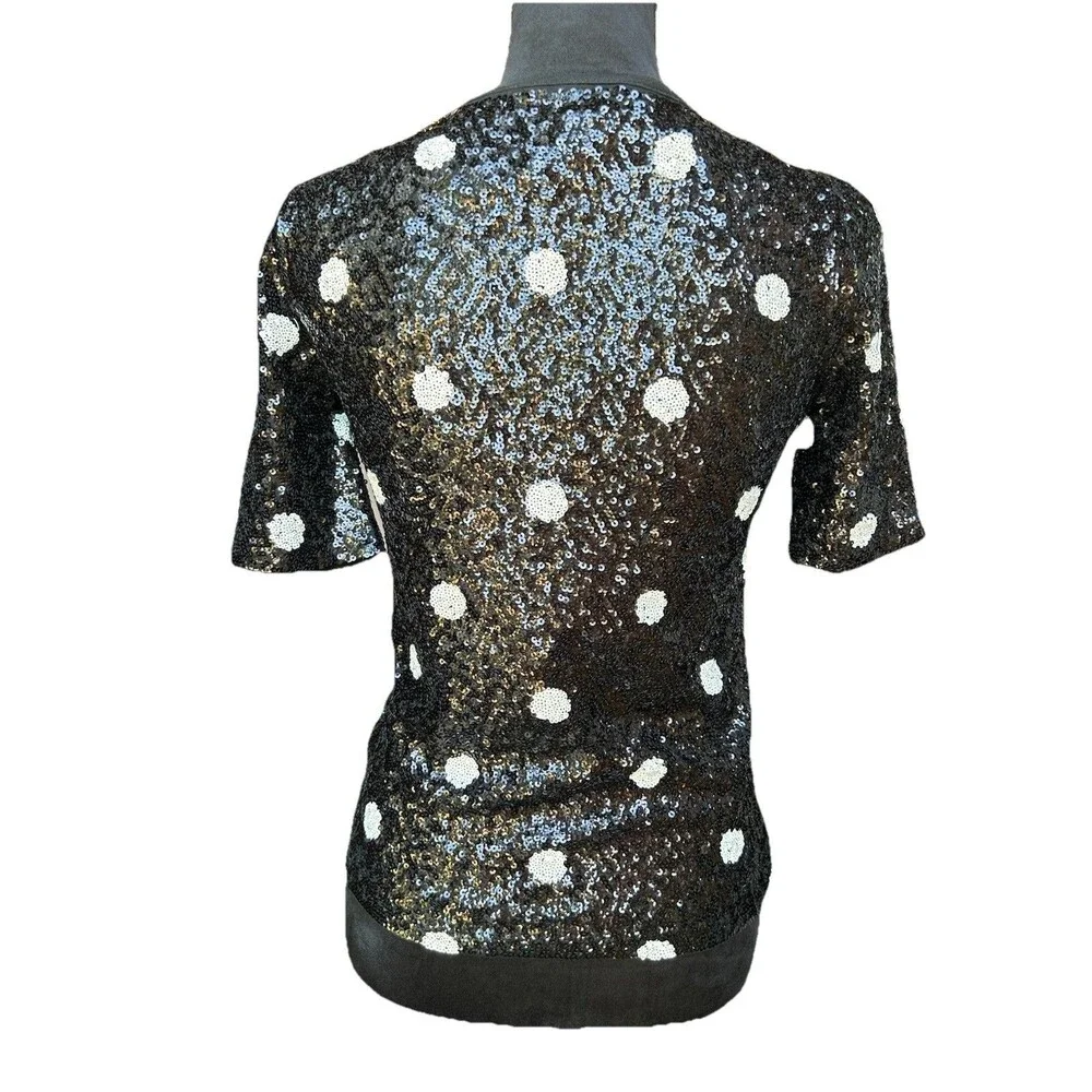 J.Crew Womens Size XS Black Sequin Polka Dot Top Short Sleeve Round Neck